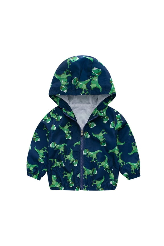 Girl Boy Fall Spring Jacket Lightweight Outwear Windproof Cartoon Sleeve Hooded Girls Toddler Coat Long Boys Kids Boys Coat& Lightweight Outwear 3-4 Years
