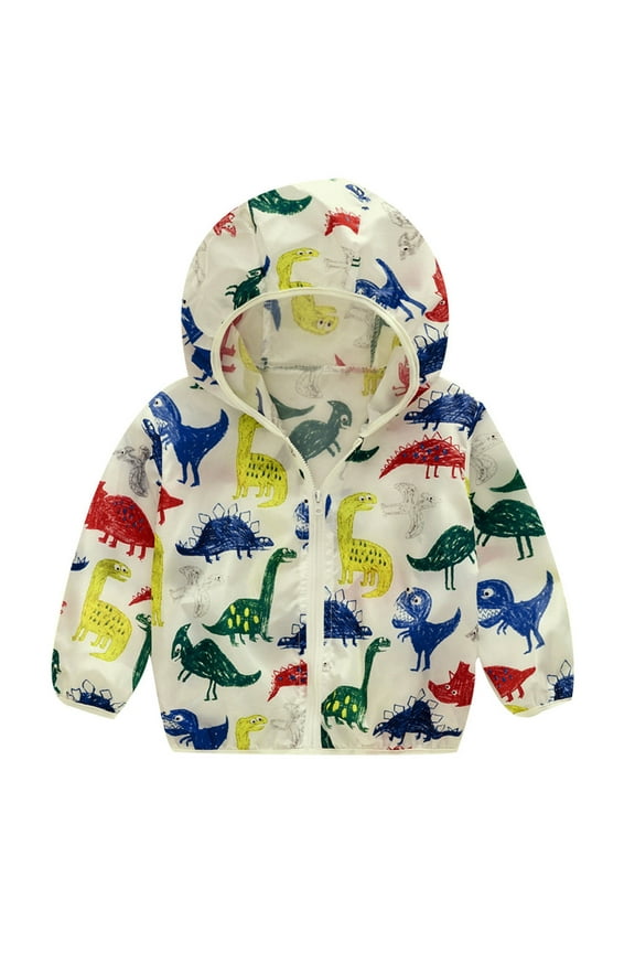 Girl Boy Fall Spring Jacket Lightweight Printing Hooded Zipper Toddler Sunscreen Summer Kids Coats Girls Coat& Lightweight Outwear 18-24 Months