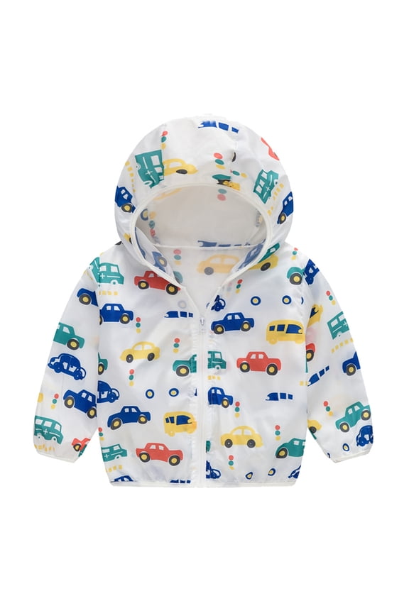 Girl Boy Fall Spring Jacket Lightweight Printing Hooded Zipper Toddler Sunscreen Summer Kids Coats Girls Coat& Lightweight Outwear 2-3 Years