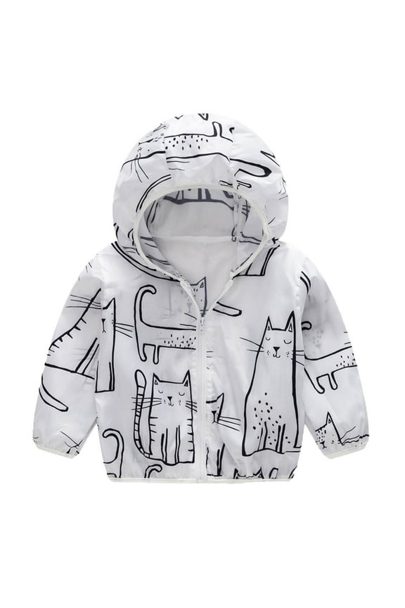Girl Boy Fall Spring Jacket Lightweight Toddler Boys Girls Sunscreen Printing Cartoon Hooded Outerwear Zipper Coats Jacket Coats 12-18 Months