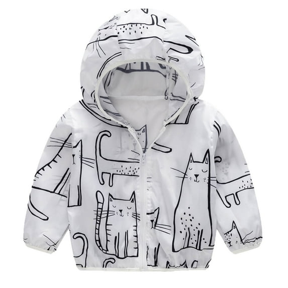 TAIAOJING Girl Boy Fall Spring Jacket Lightweight Toddler Boys Girls Sunscreen Printing Cartoon Hooded Outerwear Zipper Coats Jacket Coats 18-24 Months