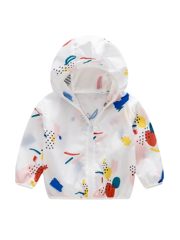 Girl Boy Fall Spring Jacket Lightweight Toddler Boys Girls Sunscreen Printing Cartoon Hooded Outerwear Zipper Coats Jacket Coats 18-24 Months