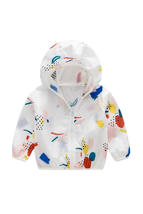 Girl Boy Fall Spring Jacket Lightweight Toddler Boys Girls Sunscreen Printing Cartoon Hooded Outerwear Zipper Coats Jacket Coats 18-24 Months