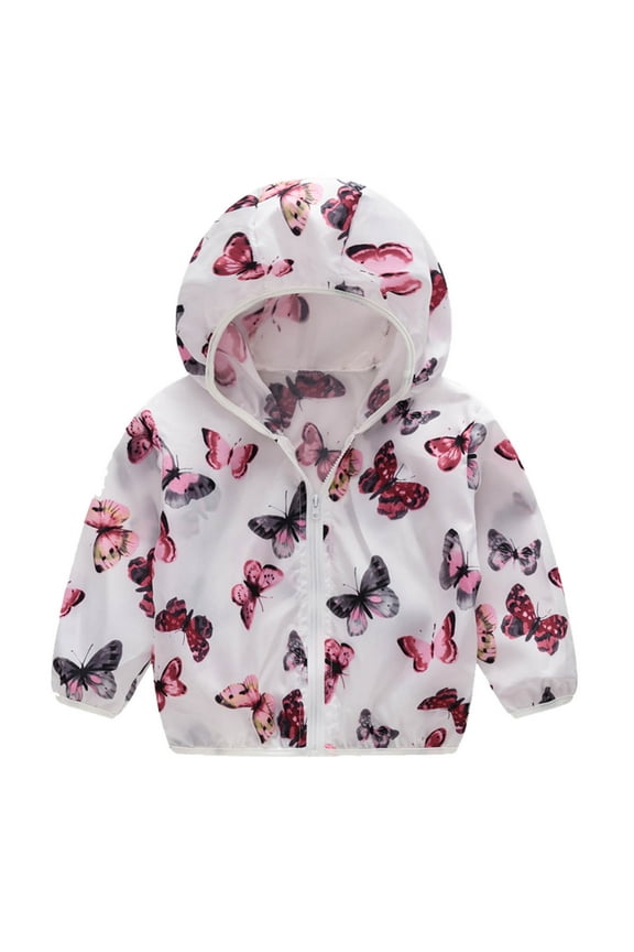 Coat For Toddler Baby Boys Girls Sunscreen Jackets Printing Cartoon Hooded Outerwear Zipper Hoodies Coat 3-4 Years