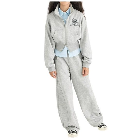 TAIAOJING Girl Skirt Sets 2 Piece Outfits Children's Sports Zipper Stand Up Collar Top and Trousers Girls Splicing Hoodie Fashion Casual Set Fall Winter Outfits 8-9 Years