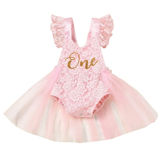 TAIAOJING Girl's 2 Pieces Outfits Baby Lace Net Yarn Print Pink White Apricot Babysuit Romper Baby Birthday Clothes 6-9 Months