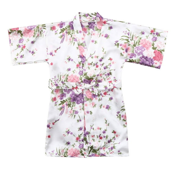 TAIAOJING Girl's Silky Satin Short Kimono Robe Toddler Baby Kid Floral Silk Satin Kimono Robes Bathrobe Sleepwear Clothes 2-3 Years