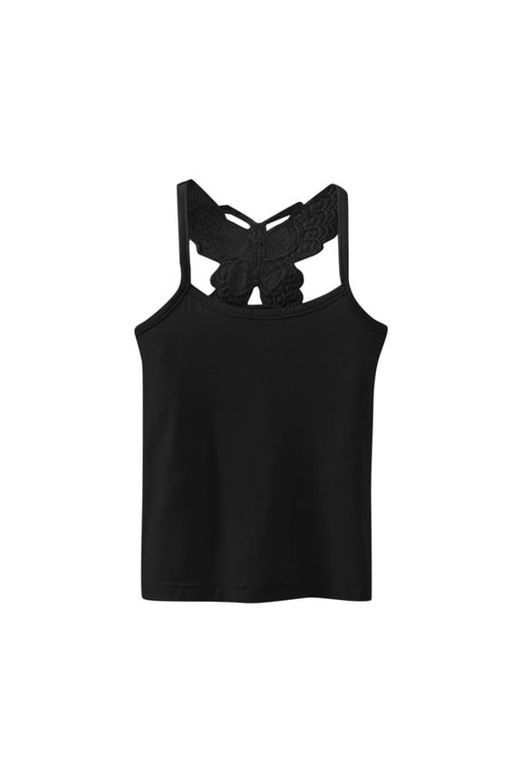 Girls Athletic Tank Tops Basic Toddler Kids Dance Tank Top Racerback Crop Tank Top Soild Back Butterfly Sleeveless Sports Dance Top Ballet Gymnastics Dancewear 9-10 Years