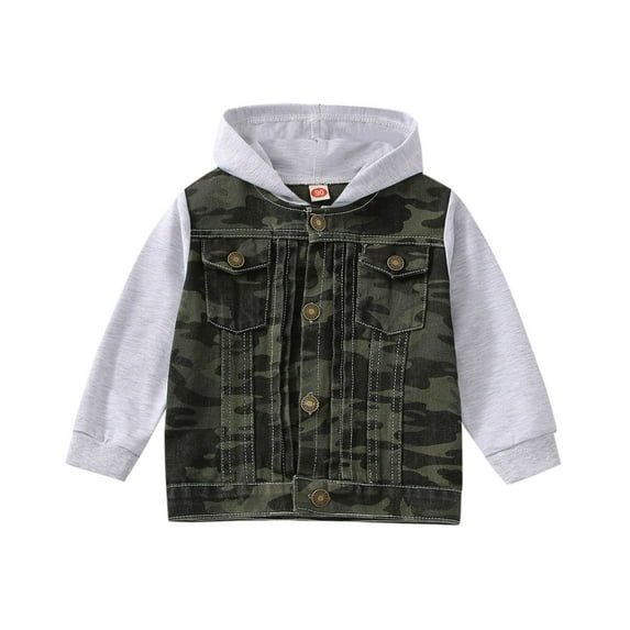 TAIAOJING Girls Boys Button Down Denim Jackets Kids Fall Toddler Boys Girls Windproof Denim Camouflage Prints Hooded Coat Warm Outerwear Lightweight Coat Windbreaker 12-18 Months