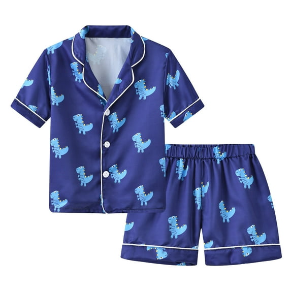TAIAOJING Girls Boys Long Sleeve Sets Toddler Kids Boy Girls Clothes Casual Cartoon Prints Short Sleeves Top Waist Shorts Pajams Sleepwear Set Outfit For 5-6 Years