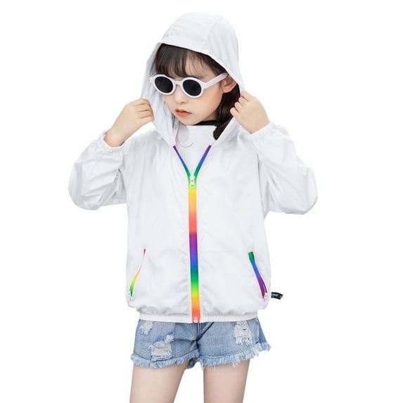 TAIAOJING Girls Boys Rain Jacket Lightweight Kids Sun Hoodie Jacket Toddler Lightweight Summer Breathable Outwear 13-14 Years