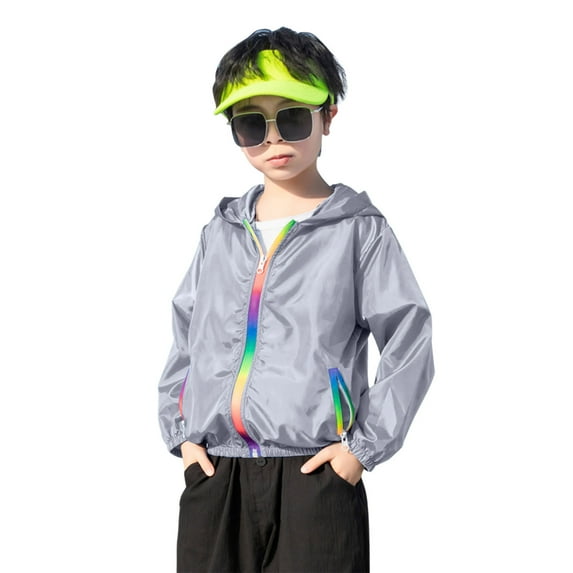 TAIAOJING Girls Boys Rain Jacket Lightweight Kids Sun Hoodie Jacket Toddler Lightweight Summer Breathable Outwear 9-10 Years