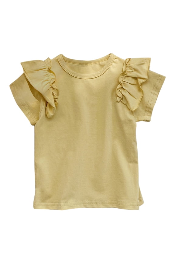 Girls Crop Top Short Sleeve Summer T Shirt Children's Summer T Shirt Round Neck Solid Color Top Casual Going Out For 1 To 7 Years 4-5 Years