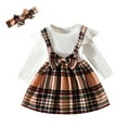 thumbnail image 1 of TAIAOJING Girls Dress for Kids Toddler Girls Long Sleeve Plaid Prints Dress Ribbed Bowknot Dresses Clothes Headbands Set Gift Clothes Outfit 9-12 Months, 1 of 7