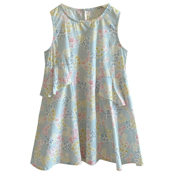 TAIAOJING Girls Dresses Casual Floral For Toddler Kids Summer Beach Sleeveless Design Comfortable Outfits Sets Lovely 3-4Y