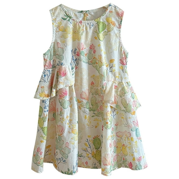 TAIAOJING Girls Dresses Casual Floral For Toddler Kids Summer Beach Sleeveless Design Comfortable Outfits Sets Lovely 5-6Y