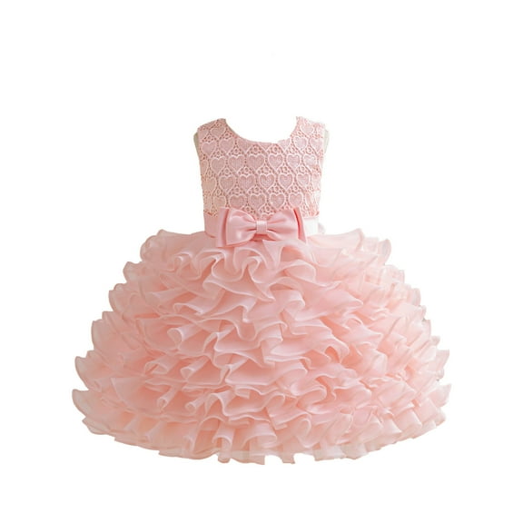 TAIAOJING Girls Dresses For Toddler Girls Bow Puffy Tiered Cake Dress Casual Party Gown For Ages 2-7 Years Holiday 4-5Y