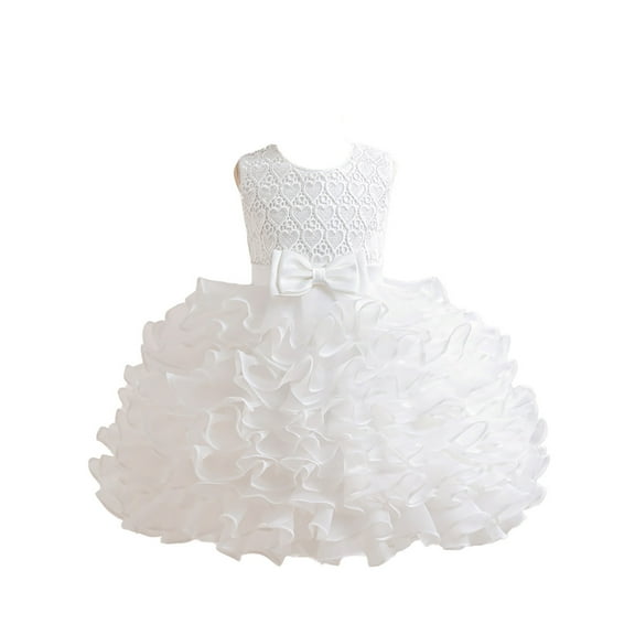 TAIAOJING Girls Dresses For Toddler Girls Bow Puffy Tiered Cake Dress Casual Party Gown For Ages 2-7 Years Trendy 6-7Y
