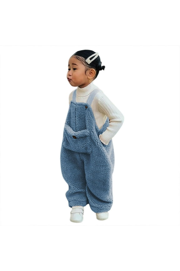 Girls Flannel Suspender Warm Winter Baby Overalls Kids Toddler Pants Boys Solid Girls Pants Fall Clothes 18-24 Months