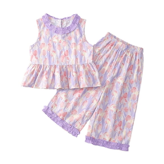 TAIAOJING Girls Outfits Sets Casual O-Neck Printed Outfits Sets For Toddlers Summer Comfortable Two Piece Cozy 3-4Y