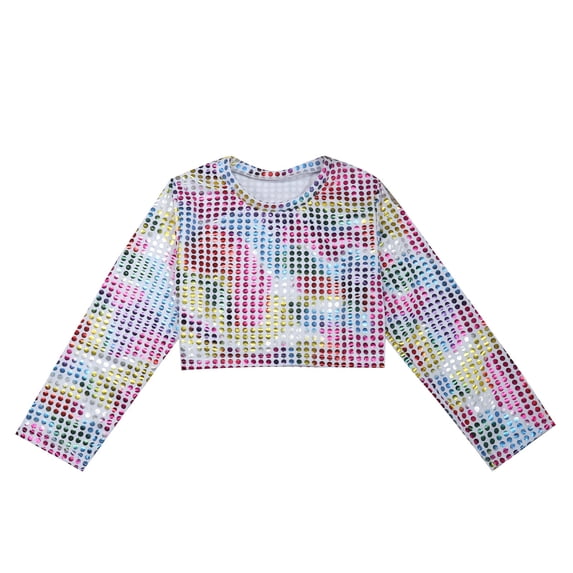 TAIAOJING Girls Oversized Sweatshirt Children's Dance Polka Dot Sequin Long Sleeved Performance T Shirt Top Festival Party Costum 12-13 Years