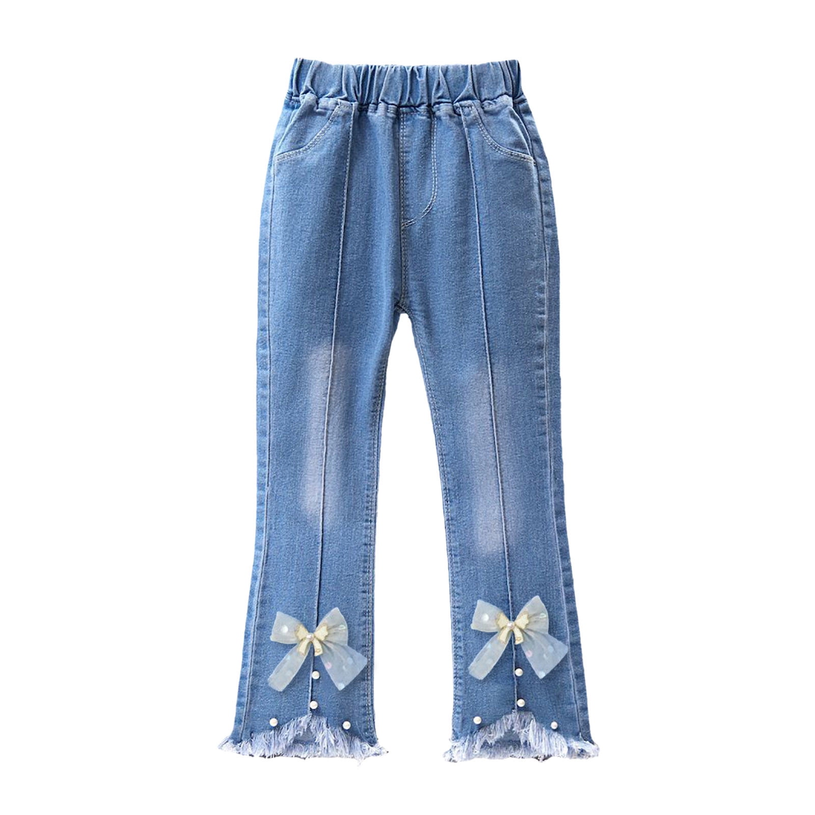 New Autumn Denim Wide-Leg Straight Pants With Bow For Kids