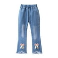 thumbnail image 1 of TAIAOJING Girls Pearl Bow Embroidered Jeans Wide Leg Trousers Flare Denim Pants With Elastic Waist For Toddler Kids Soft 1-2Y, 1 of 8