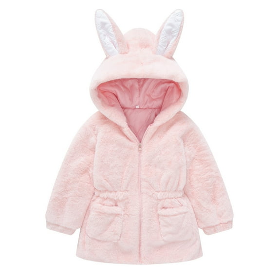 TAIAOJING Girls Rain Jackets Lightweight Winter Rabbit Ears Hooded Zipper Thicken Windproof Warm Outwear For Babys Coat 3-4 Years