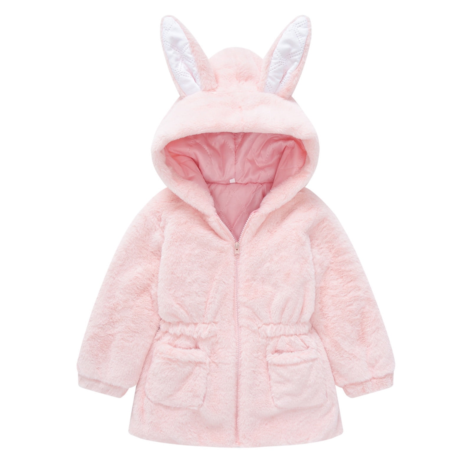 TAIAOJING Baby Girls Jacket Winter Coat Rabbit Ears Hooded Zipper Thicken Windproof Warm For s Clothes Coat Outwear Clothes 7-8 Years