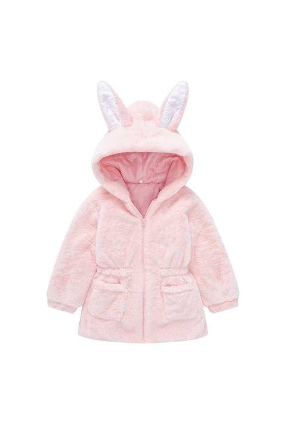 Baby Girls Jacket Winter Coat Rabbit Ears Hooded Zipper Thicken Windproof Warm For s Clothes Coat Outwear Clothes 7-8 Years