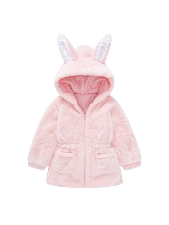 Baby Girls Jacket Winter Coat Rabbit Ears Hooded Zipper Thicken Windproof Warm For s Clothes Coat Outwear Clothes 7-8 Years