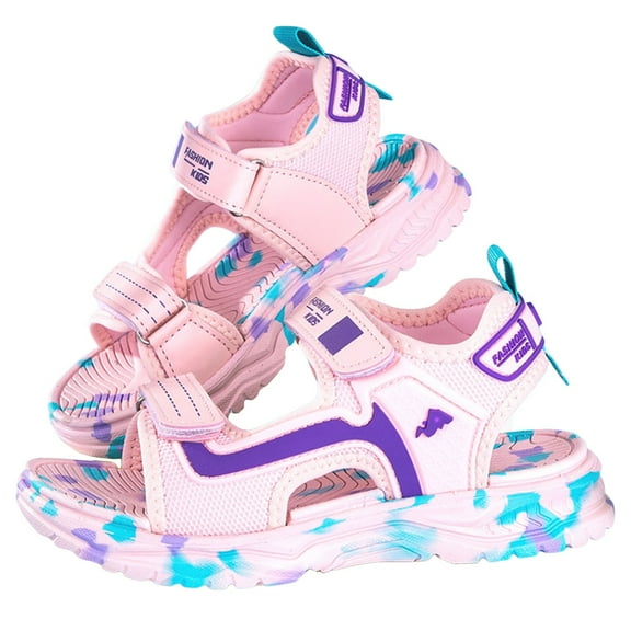 TAIAOJING Girls Sandals Everyday Wear And Beach Play Soft Sole Thick Bottom Strappy Comfortable Toddler Kids Footwear With Hook And Loop Closure For Cute 5.5-6Y