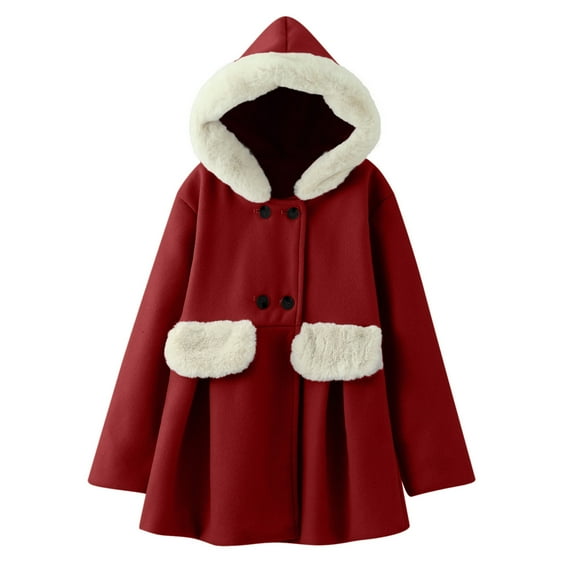 TAIAOJING Girls Sherpa Lined Trench Coat Jacket Toddler Girls Winter Windproof Kids Warm Hooded Hooded Outwear 2-3 Years