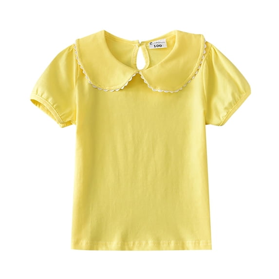 TAIAOJING Girls Short Sleeve Polo Shirt Summer T Shirt Small Fresh Lace Lapel Solid Color For 0 To 6 Years 4-5 Years