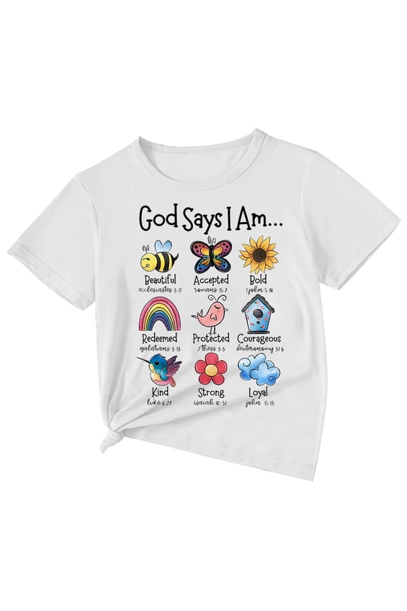 Girls Short Sleeve Tops God Says I Am Creative T Shirt Casual Comfy Tee Kids Summer Tops Clothings 3-4 Years