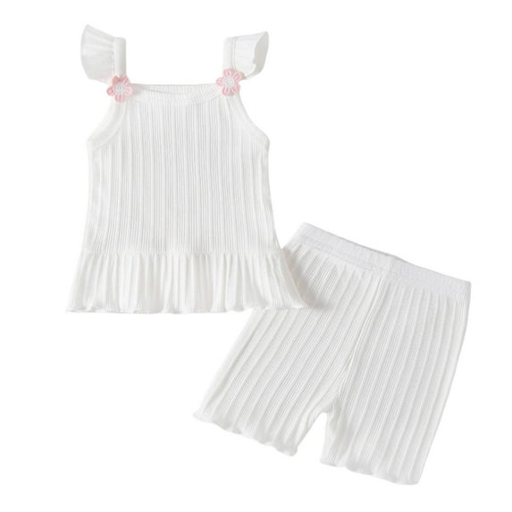 TAIAOJING Baby Girls Spring Summer Ribbed Cotton Sleeveless Vest Shorts Outfits Clothes, 2-3 Years