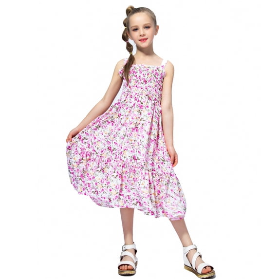 TAIAOJING Girls Sleeveless Dress Toddler Dress Summer Floral Prints Princess Dress Chiffon Bohemian Dress Fashion Cute Sundress 8-9 Years