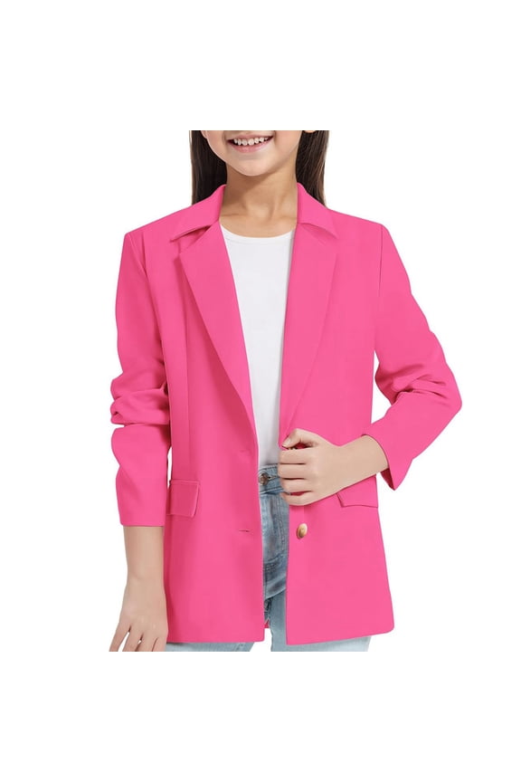 Girls Solid Blazer Jacket Jacket Long Sleeve Notched Collarss/Lapel With Inner Pocket Open Front Casual Kids Suit 7-8 Years