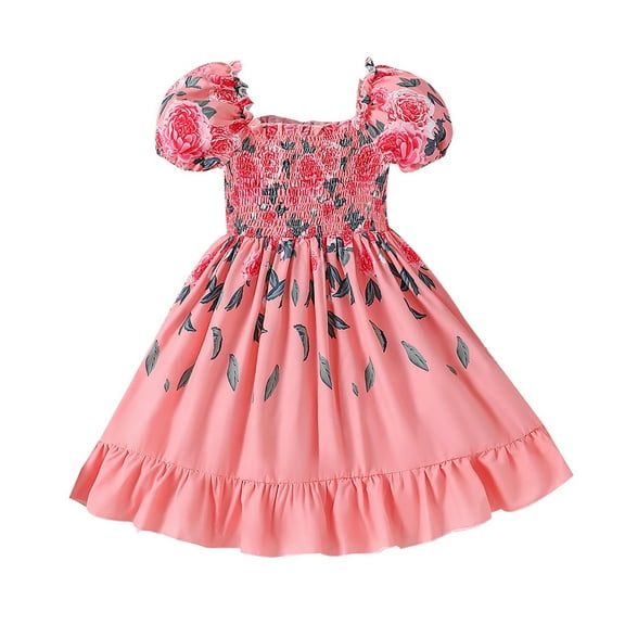 TAIAOJING Girls Summer Dress Rose Print Vacation Dress Cute & Comfortable Outfits Sets For Toddler Kids Holiday 6-7Y