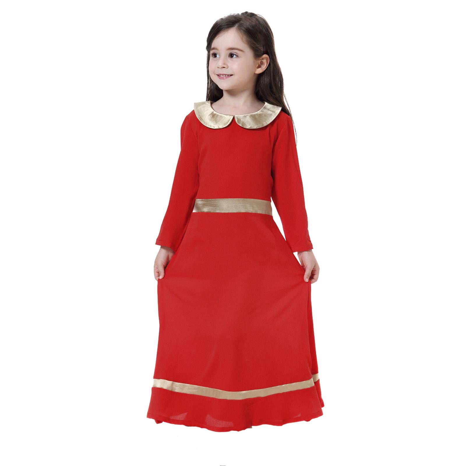 TAIAOJING Girls Summer Dress for Kids Girl Color Contrast Long Sleeve Girl Long Skirt Dress A