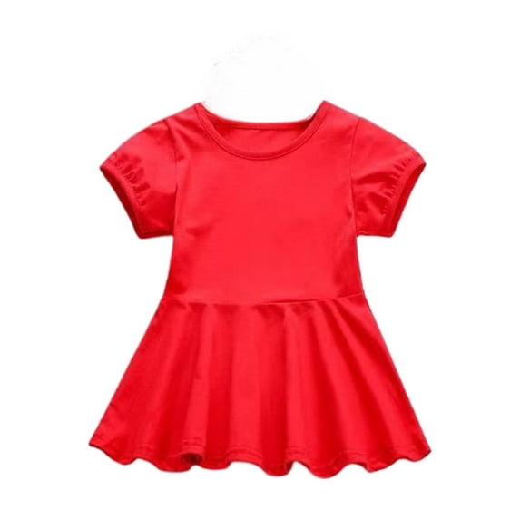 TAIAOJING Girls Summer Dresses Casual Dress For Baby Toddler Girls Solid Color Elastic Waist Outdoor Play Dress For 5 Months To 4 Years Lovely 3-4Y