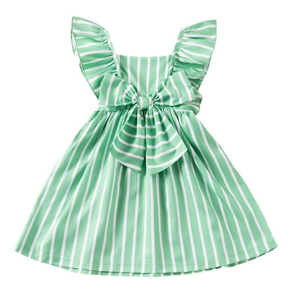 TAIAOJING Girls Summer Dresses Casual Striped Bow A-Line Dress With Flutter Sleeves For Toddler Kids Age 1-7 Years Stylish 4-5Y