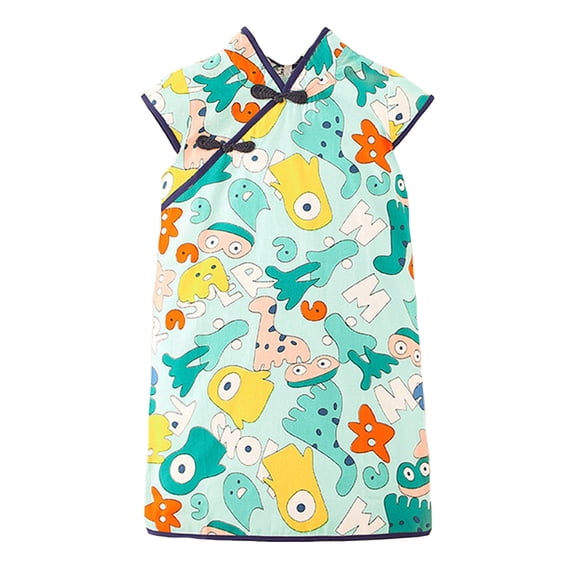 TAIAOJING Girls Summer Dresses Toddler Casual Loose Fit Short Sleeve Dress Cheongsam Dress For Daily Wear Comfortable Breathable Fabric Leisure 18-24M