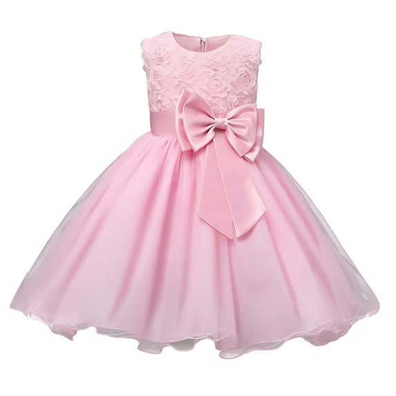 TAIAOJING Girls Summer Rose Party Dress Toddler Kids Puff Sleeve Evening Gown For Performance Classic 8-9Y