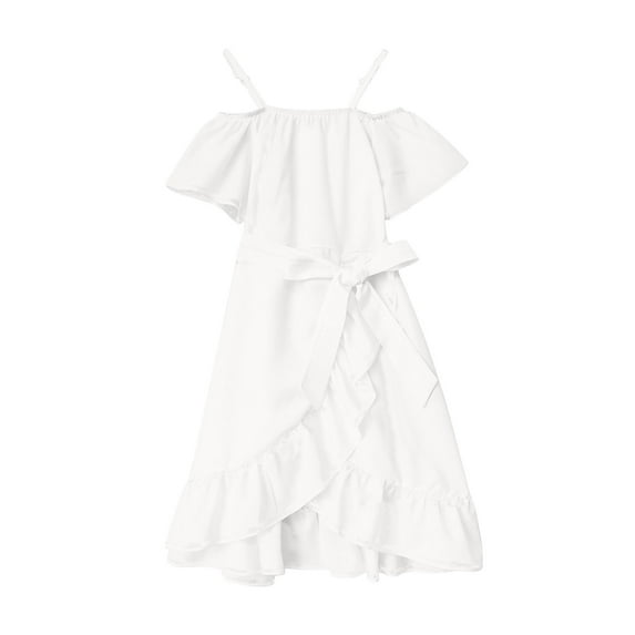 TAIAOJING Girls Summer Soild Dress Shoulder Chiffon Ruffles Sundress Spaghetti Strap Casual Beach Dresses