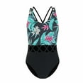 thumbnail image 1 of TAIAOJING Girls Swimsuit Green Leaf Pattern Round Neck Hollow Carved Design Swimming Pool Hot Spring Natatorium For 6-8 Years, 1 of 9