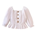 thumbnail image 1 of TAIAOJING Girls T Shirts Long Sleeve Cute Tops Toddler Child Ribbed Flounce Button Solid Tops 18-24 Months, 1 of 7