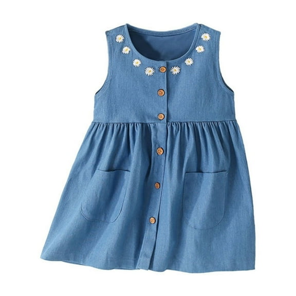 TAIAOJING Girls Toddler Summer Casual Sleeveless Prints Dress Dance Party Dresses Holiday Beach Clothes Versatile 5-6Y