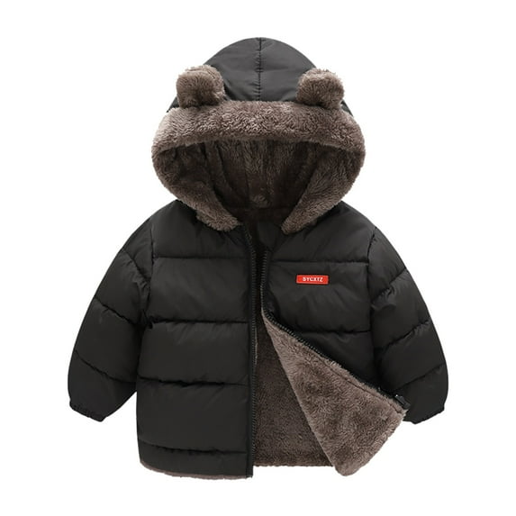 TAIAOJING Girls and Toddlers' Zip-Up Hoodie Sweatshirt Boys Winter Bear Ears Hooded With Pocket Jacket Two Sided Wear Thicken Windproof Zipper Warm Outwear Coat 3-4 Years
