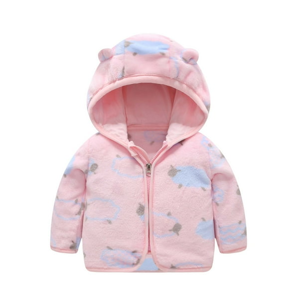 TAIAOJING Toddler Girl Boy Zip Up Hooded Sweatshirts Jacket Kids Baby Boy Cute Ear Zipper Print Thick Hooded Coat Warm Fall Winter Warm Outerwear 12-18 Months